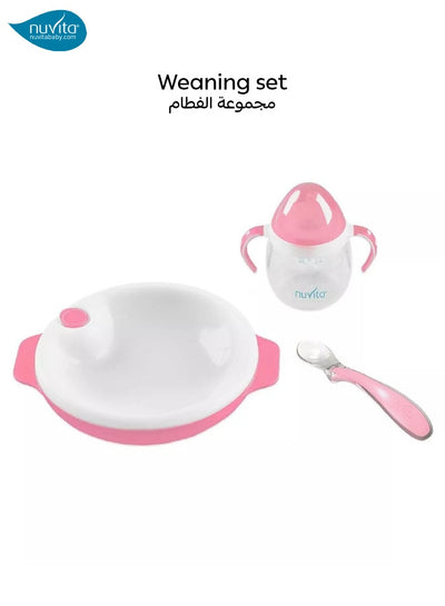 Weaning Set 6m+ | Plate with Hot Water Reservoir | Silicone Spoon & Cup | Non-Slip Bottom & Anti-Splash Edges | Ideal for Baby's First Meals | BPA Free | pink