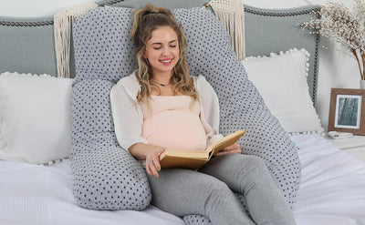 PharMeDoc Pregnancy Pillow, U-Shape (Jersey Grey Stars Pattern, Detachable) Full Body Pillow and Maternity Support for Back, Hips, Legs, Belly for Pregnant Women, Jersey Grey Stars