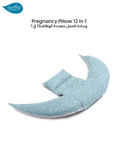DreamWizard 12-in-1 Pregnancy Pillow | Adjustable Back Support | Supports Left Side Sleep | Breastfeeding Pillow | Baby Nest | CE Medical Device | Hypoallergenic | Blue with grey stars