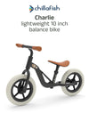 Charlie Black 10-Inch Kids Balance Bike | Adjustable Seat | Puncture-Free Tires | Carry Handle | 18-48 months