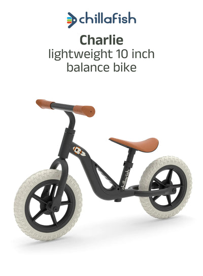 Charlie Black 10-Inch Kids Balance Bike | Adjustable Seat | Puncture-Free Tires | Carry Handle | 18-48 months