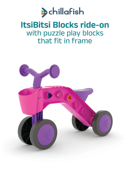 ItsiBitsi Blocks Fuchsia Toddler Ride-On Car with Building Blocks | Steering Limiter | 4-Wheel Base | 1-3 years