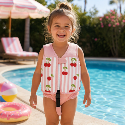 Kids Flexible Neoprene Swim Vest Buoyancy Training Aid | Warm Soft Wetsuit Material | Secure Strapped Fit for Pool Beach Learn to Swim | Very Cherry | 1-6 Years