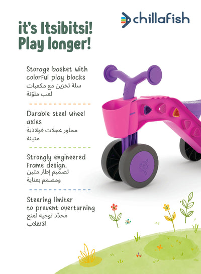 ItsiBitsi Blocks Fuchsia Toddler Ride-On Car with Building Blocks | Steering Limiter | 4-Wheel Base | 1-3 years