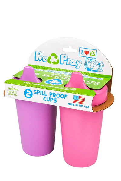 No Spill Sippy Cups for Toddlers 2 Pack | Purple & Bright Pink | Leak-Proof | Durable | Dishwasher Safe | Space Saving | 100% BPA Free | 350 ml Capacity