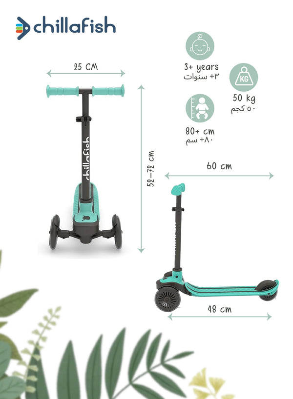 Scotti Mint 3-Wheel Lean-to-Steer Kids Scooter | Integrated Footbrake | Detachable Bar | 3+ years