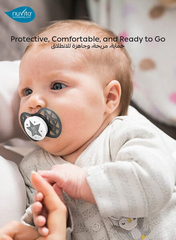 Air.55 Orthodontic Pacifier with Stericover Glow Aquamarine | BPA Free Silicone Soother for Newborn Baby | Orthodontic Nipple | Calming Comfort | 0m+ | 5×4×6 CM | Pink Yarrow
