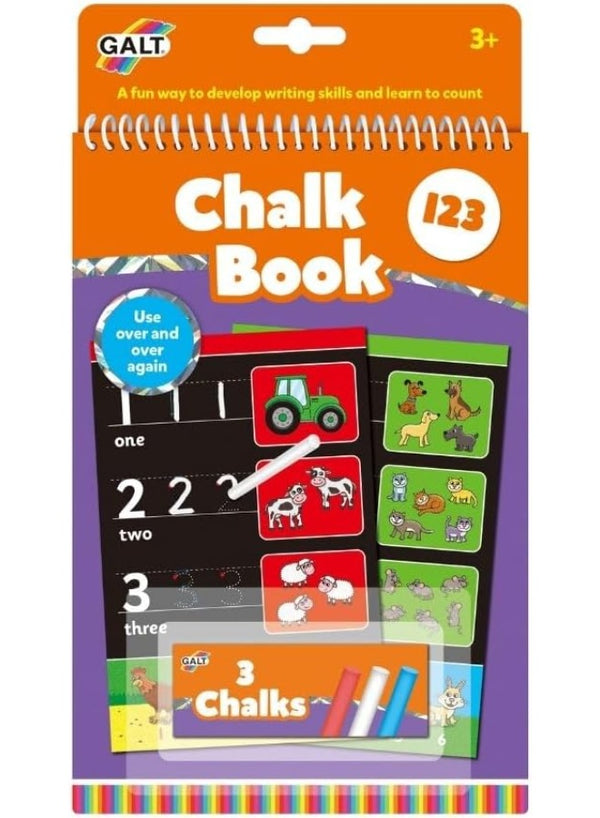 123 Chalk Book | Learn to Count 1-20 | Develop Writing Skills | 7 Reusable Blackboard Pages | Spiral Book | Includes 3 Chalks | Fun Educational Activity | 3+ Years