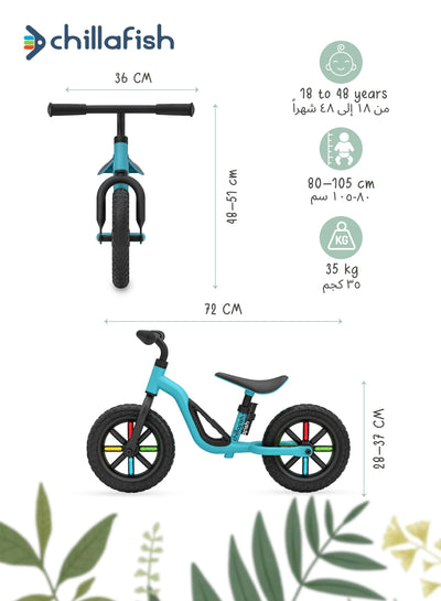Charlie Glow Sky Blue Kids Balance Bike with Light-Up Wheels | No Batteries Needed | Adjustable | 18-48 months