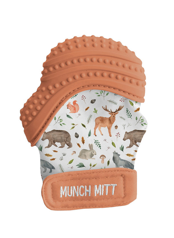 Malarkey Kids Munch Teething Mitten, Woodland Animal, Brick Color - MM22WA